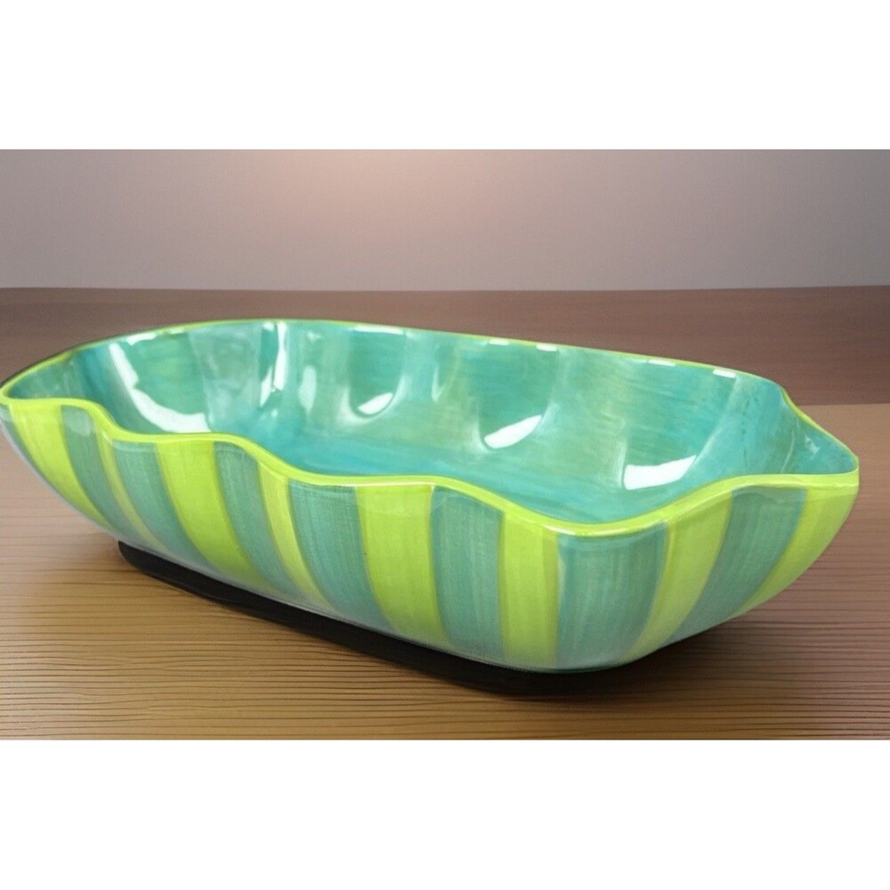 Southern Living at Home Gail Pittman Hand-Painted Ruffled Bowl Provence Green
